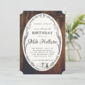 キツネおよび月桂樹の木製の誕生日の招待 招待状 (スタンド正面)