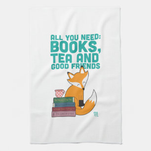 キツネおよび茶Books&Friendsのふきん キッチンタオル