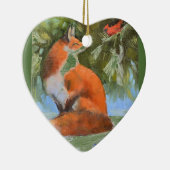 キツネおよび(鳥)ショウジョウコウカンチョウ セラミックオーナメント (右)