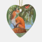 キツネおよび(鳥)ショウジョウコウカンチョウ セラミックオーナメント (左)