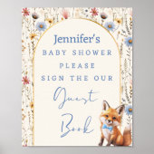 キツネお洒落ウッドランドベビーシャワーゲストブック ポスター (正面)