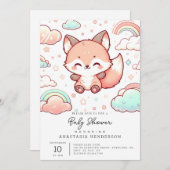 キツネお洒落ベビーシャワー 招待状 (正面/裏面)