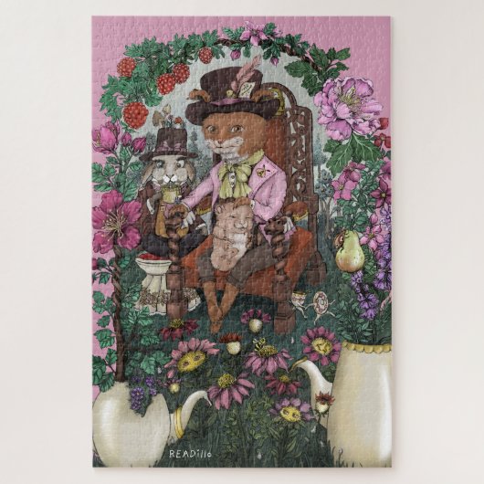 キツネお洒落不機嫌ハッターアリスin Wonderland Art ジグソーパズル (縦)