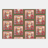 キツネかわいいクリスマス追加の名前フローラ ラッピングペーパーシート (正面3)