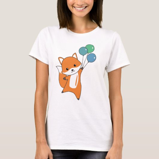 キツネかわいい動物ハエ風船の子ども Tシャツ (正面)