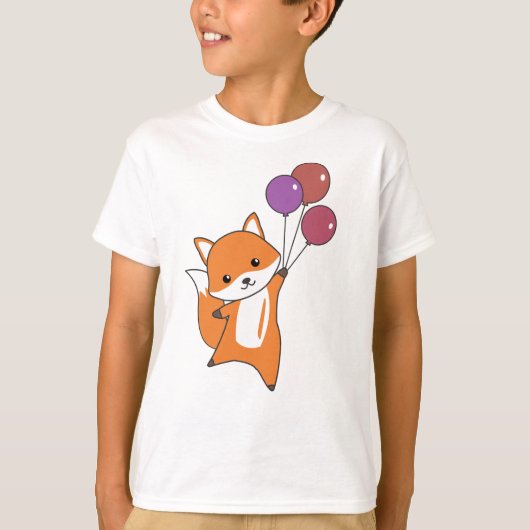 キツネかわいい動物ハエ風船の子ども Tシャツ (正面)