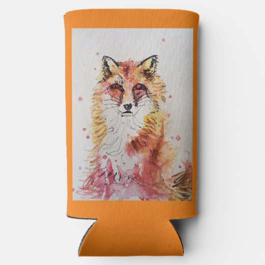 キツネかわいい赤絵を描水彩画クール術 スリム缶クーラー (裏面)