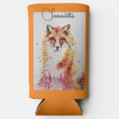 キツネかわいい赤絵を描水彩画クール術 スリム缶クーラー (正面)