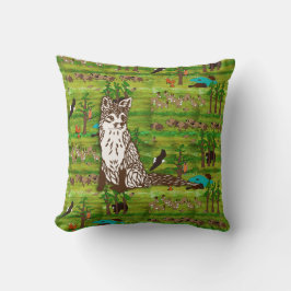 キツネが付いている木製のバッジの景色の枕 クッション