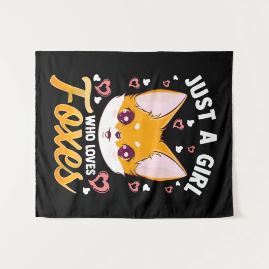 . .キツネが好きな女の子かわいいキツネ タペストリー (正面(横))