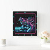 キツネが山を見守る スクエア壁時計 (ホーム)