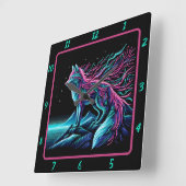 キツネが山を見守る スクエア壁時計 (傾斜)