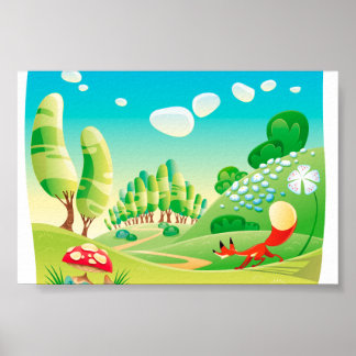 キツネが森の中。 ポスター