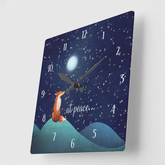 キツネが満月魅力的の下に座る スクエア壁時計 (傾斜)