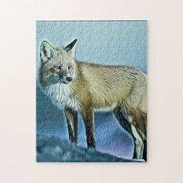 キツネが雪の日を楽しむ ジグソーパズル