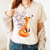 キツネさくらんぼブロッサムキュートピンクキツネ服 Tシャツ