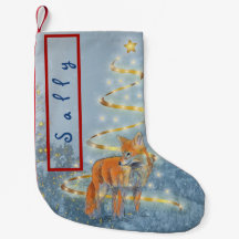 キツネで雪のリボンツリーあなたの名前