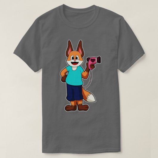 キツネとしてヘアドライヤー付き美容院 Tシャツ (デザイン正面)