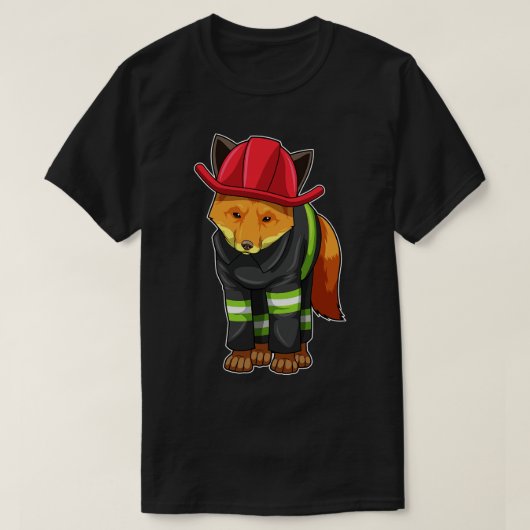キツネとしてヘルメット付き消防士 Tシャツ (デザイン正面)