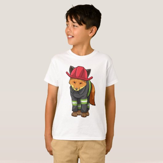 キツネとしてヘルメット付き消防士 Tシャツ (正面フル)
