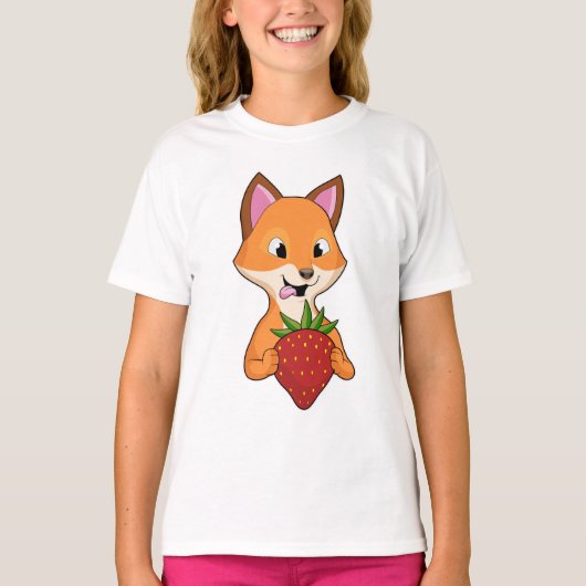 キツネとイチゴ Tシャツ (正面)