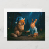 キツネとウサギが森でさよなら シーズンポストカード (正面/裏面)