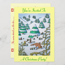 キツネとウサギの雪景色の季節の誘い 招待状