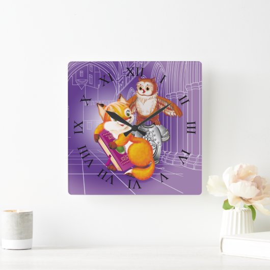 キツネとオウム スクエア壁時計 (ホーム)