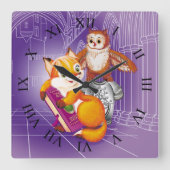 キツネとオウム スクエア壁時計 (正面)