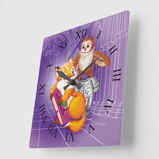 キツネとオウム スクエア壁時計 (傾斜)