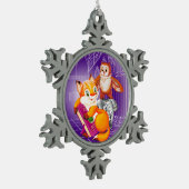 キツネとオウム スノーフレークピューターオーナメント (左)