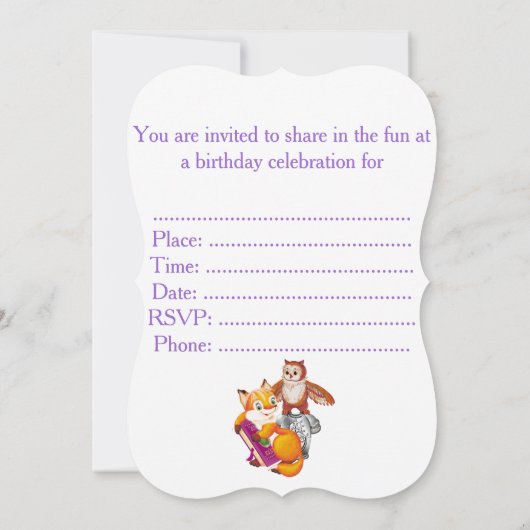 キツネとオウム 招待状 (裏面)