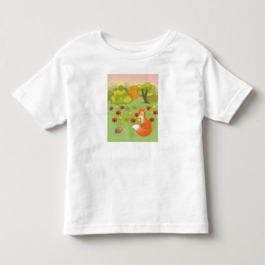 キツネとカメが森の中にいる トドラーTシャツ (正面)