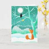 キツネとカラス – グリーティングカード (黄色い花)