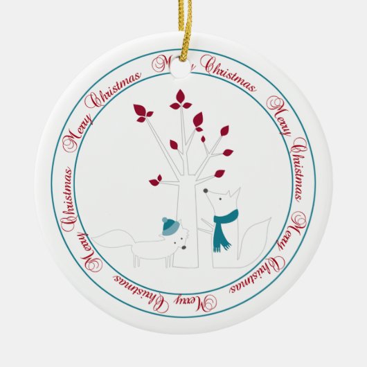キツネとクリスマスツリー セラミックオーナメント (正面)