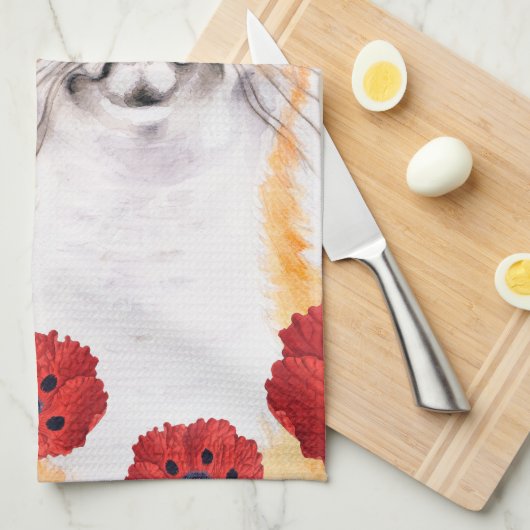 キツネとケシ キッチンタオル (四つ折り)