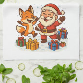 キツネとサンタのクリスマスキッチンタオル キッチンタオル (折り畳み)