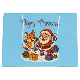 キツネとサンタのクリスマスギフトバッグ ラージペーパーバッグ