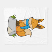 キツネとスカーフオンロック フリースブランケット (正面(横))