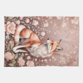 キツネとドリーミーピンクフローラ キッチンタオル (横)