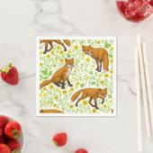 キツネとナチュラルホワイトのバターカップ スタンダードカクテルナプキン (インサイチュ)