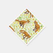 キツネとナチュラルホワイトのバターカップ スタンダードカクテルナプキン (角)