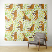 キツネとナチュラルホワイトのバターカップ タペストリー (インサイチュ(横))