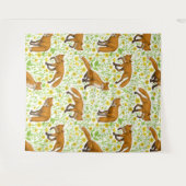 キツネとナチュラルホワイトのバターカップ タペストリー (正面(横))