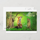 キツネとハミングする鳥 ポストカード (正面/裏面)