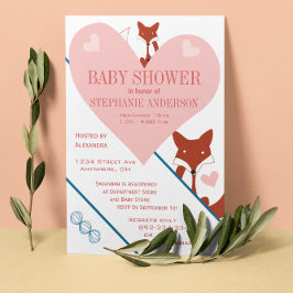 キツネとハートベビーガールシャワー招待状 招待状