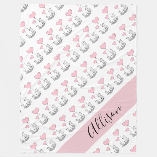 キツネとハート フリースブランケット (正面)