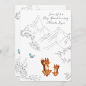 キツネとバタフライマウンテンウッドランドベビーシャワー 招待状 (正面/裏面)