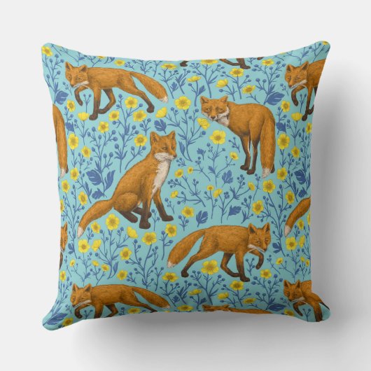 キツネとバターカップのプールブルー クッション (裏面)