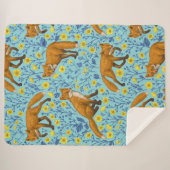 キツネとバターカップのプールブルー シェルパブランケット (正面(横))